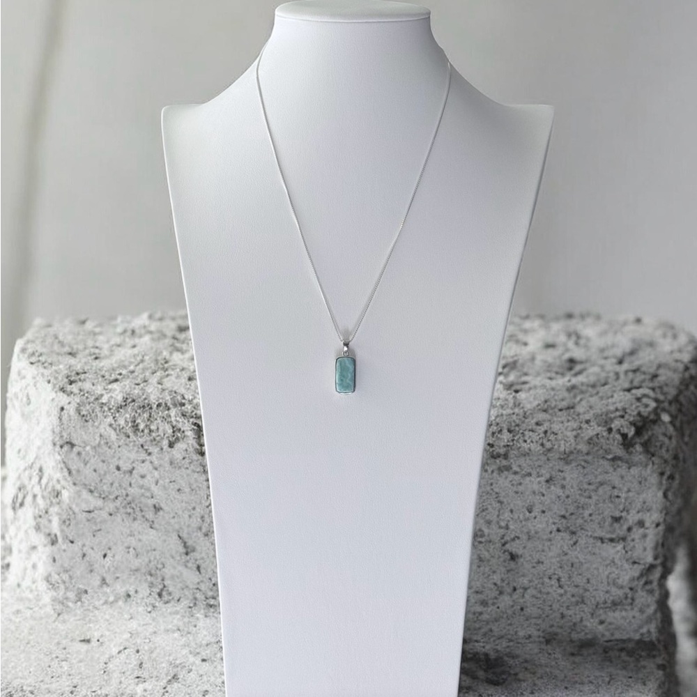 925 Sterling Silver Natural Larimar Necklace! NEW! - Picture 2 of 4